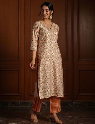 ethnic motifs printed kurta with trousers & dupatta 3