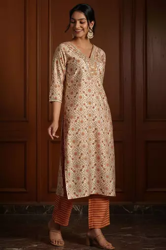 ethnic motifs printed kurta with trousers & dupatta