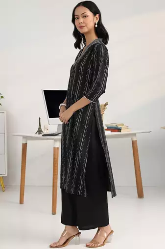 women printed regular cotton blend kurta with palazzos & with dupatta