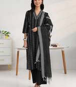 women printed regular cotton blend kurta with palazzos & with dupatta