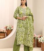 libas green floral printed straight suit set with dupatta