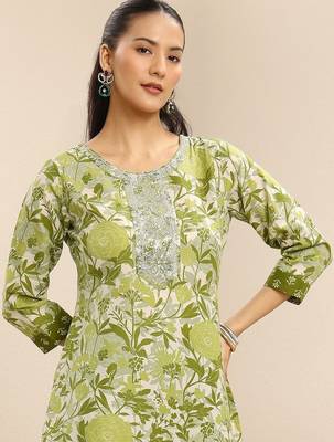 libas green floral printed straight suit set with dupatta 6