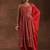 womens red printed anarkali kurta with trousers & dupatta