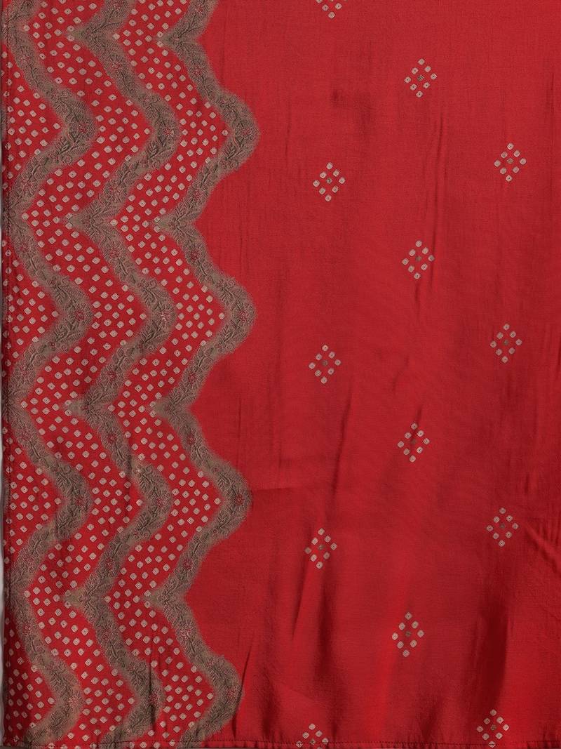 womens red printed anarkali kurta with trousers & dupatta