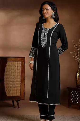 floral yoke design panelled sequinned kurta with trousers & dupatta