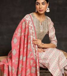 beige ethnic motifs printed sequinned straight kurta with palazzos & dupatta