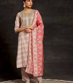 beige ethnic motifs printed sequinned straight kurta with palazzos & dupatta