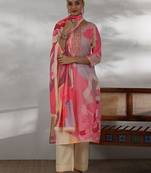floral printed regular thread work straight kurta with trousers with dupatta