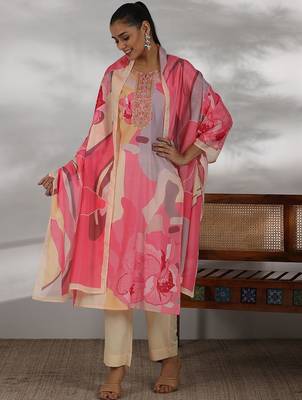 floral printed regular thread work straight kurta with trousers with dupatta 4