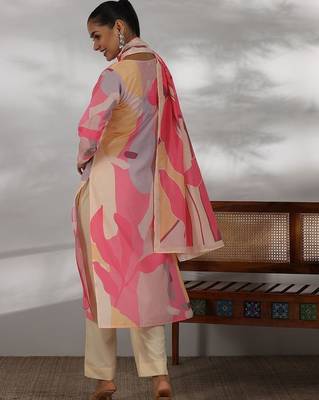 floral printed regular thread work straight kurta with trousers with dupatta 5