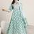 womens green printed cotton anarkali kurta with churidar & dupatta