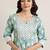 womens green printed cotton anarkali kurta with churidar & dupatta