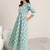womens green printed cotton anarkali kurta with churidar & dupatta