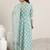 womens green printed cotton anarkali kurta with churidar & dupatta