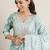 womens green printed cotton anarkali kurta with churidar & dupatta