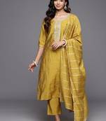 floral embroidered straight zari work kurta with trousers & dupatta