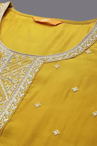 floral embroidered straight zari work kurta with trousers & dupatta