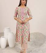 women floral printed regular thread work kurta with trousers