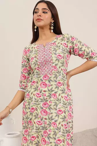 women floral printed regular thread work kurta with trousers