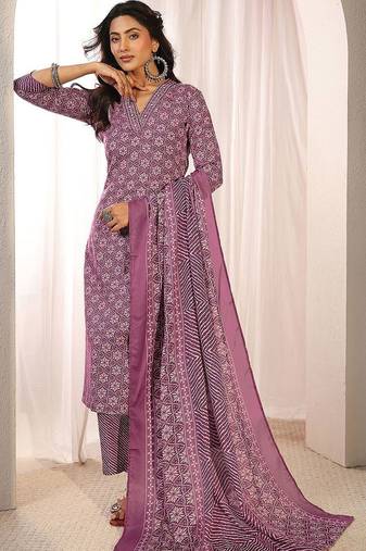 women ethnic motifs printed regular kurta with trousers & with dupatta