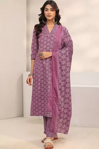 women ethnic motifs printed regular kurta with trousers & with dupatta