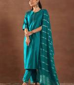 round neck gotta patti straight kurta with trousers & dupatta