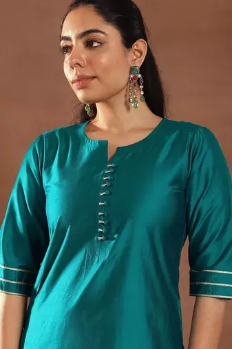 round neck gotta patti straight kurta with trousers & dupatta