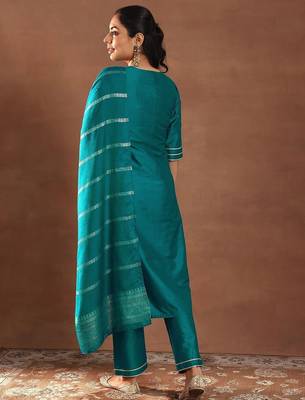 round neck gotta patti straight kurta with trousers & dupatta 4