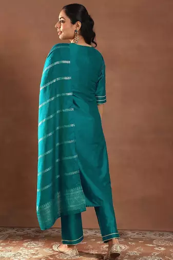 round neck gotta patti straight kurta with trousers & dupatta