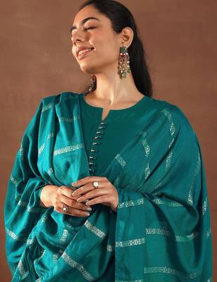 round neck gotta patti straight kurta with trousers & dupatta 5