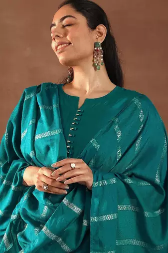 round neck gotta patti straight kurta with trousers & dupatta