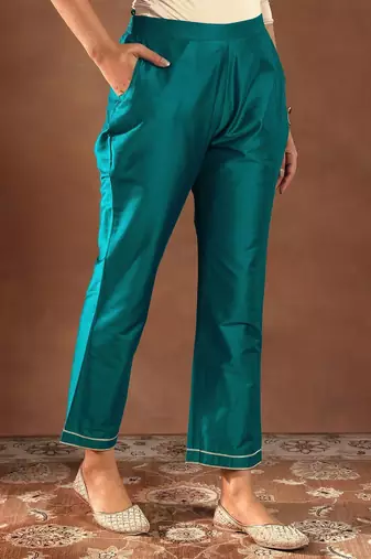 round neck gotta patti straight kurta with trousers & dupatta
