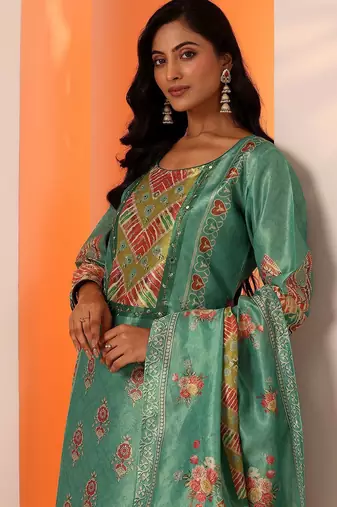 women ethnic motifs printed kurta with trouser & dupatta