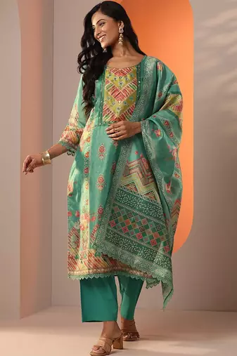 women ethnic motifs printed kurta with trouser & dupatta