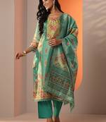 women ethnic motifs printed kurta with trouser & dupatta