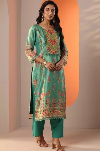 women ethnic motifs printed kurta with trouser & dupatta