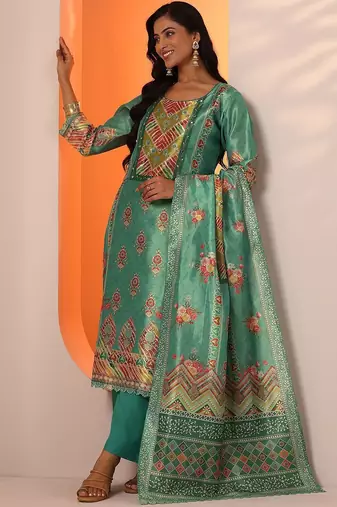 women ethnic motifs printed kurta with trouser & dupatta
