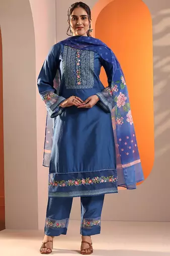 women floral embroidered kurta with trousers & dupatta