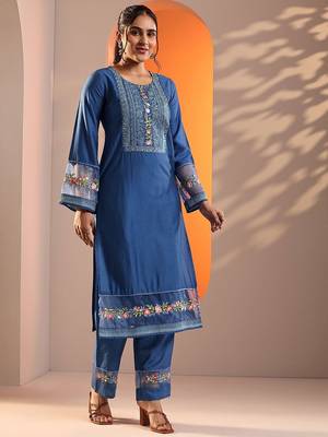 women floral embroidered kurta with trousers & dupatta 4