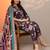 floral printed notch-neck thread work straight kurta & trousers with dupatta