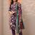 floral printed notch-neck thread work straight kurta & trousers with dupatta