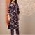 floral printed notch-neck thread work straight kurta & trousers with dupatta