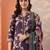 floral printed notch-neck thread work straight kurta & trousers with dupatta