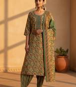 floral printed regular mirror work kurta with salwar & dupatta