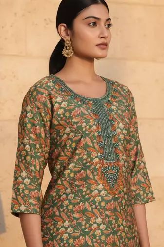 floral printed regular mirror work kurta with salwar & dupatta