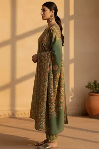 floral printed regular mirror work kurta with salwar & dupatta