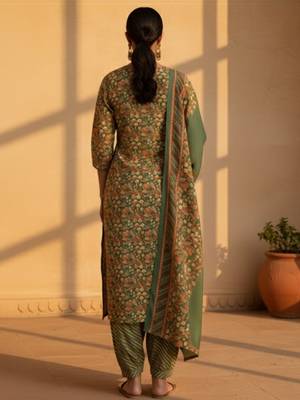 floral printed regular mirror work kurta with salwar & dupatta 4