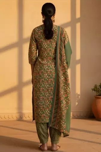 floral printed regular mirror work kurta with salwar & dupatta
