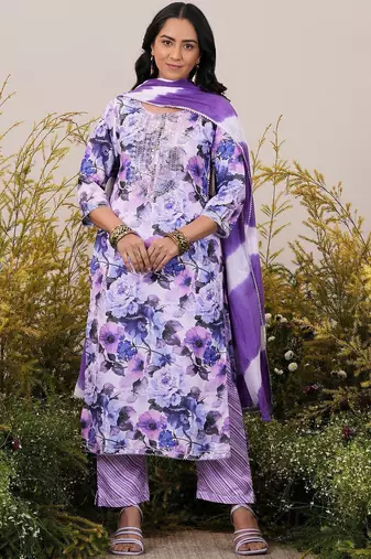 floral embroidered regular kurta with trousers & dupatta