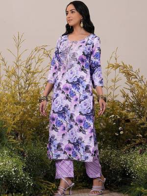 floral embroidered regular kurta with trousers & dupatta 6